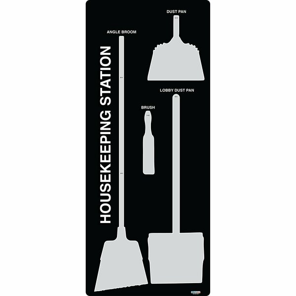 5S Supplies 5S Housekeeping Shadow Board Broom Station Version 16 - Black Board / Gray Shadows No Broom HSB-V16-BLACK/GRAY-BO